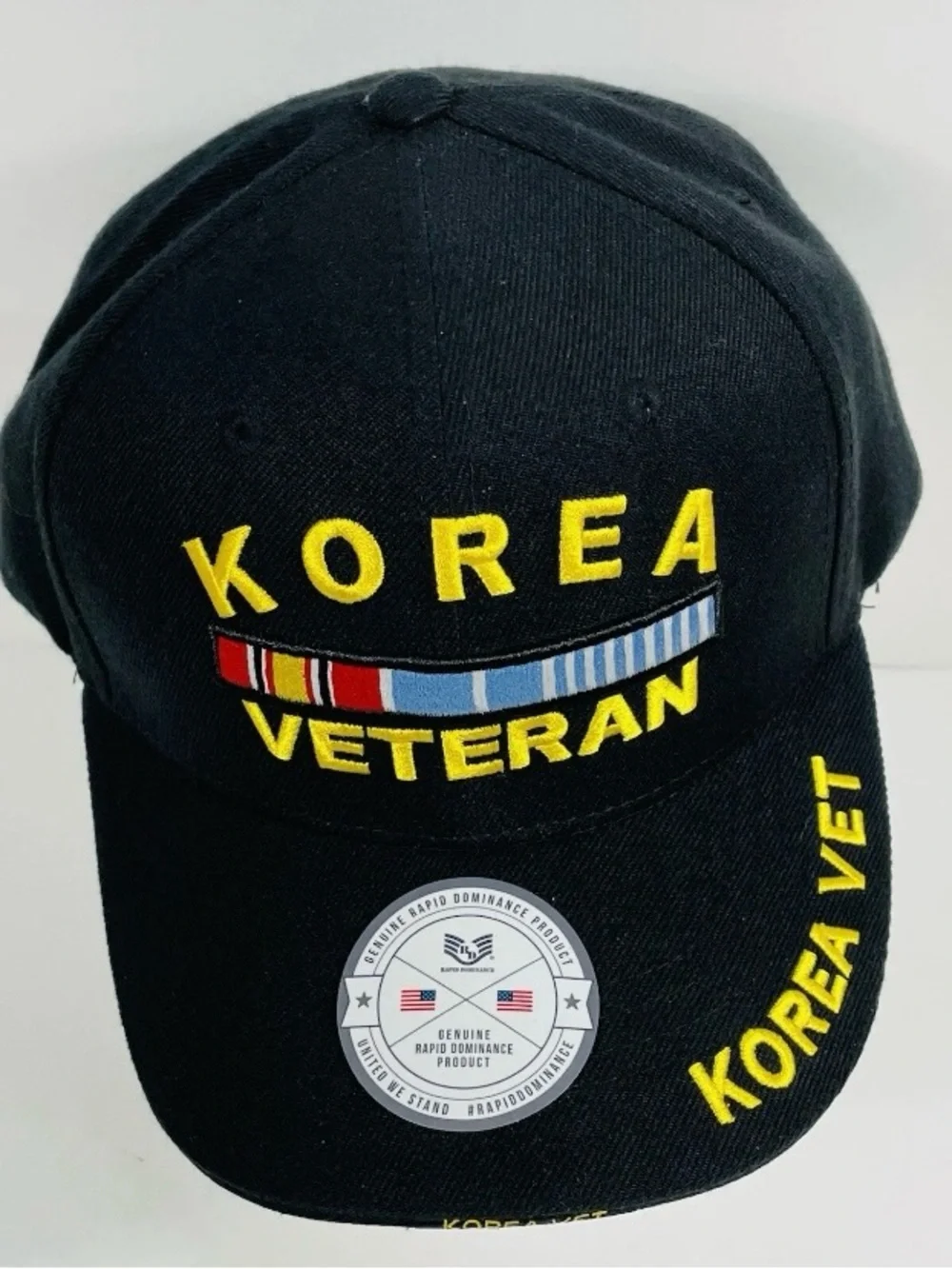 Korea Veteran Embroidered Patch Black Strapback Hat Cap